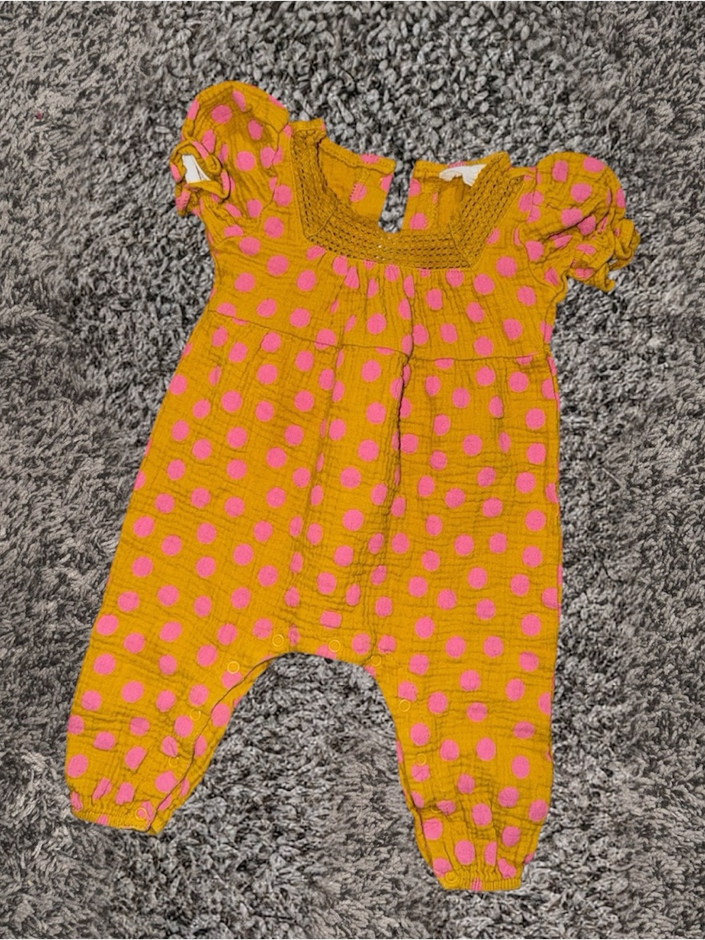 Girls Polka Dot Romper in Mustard & Pink